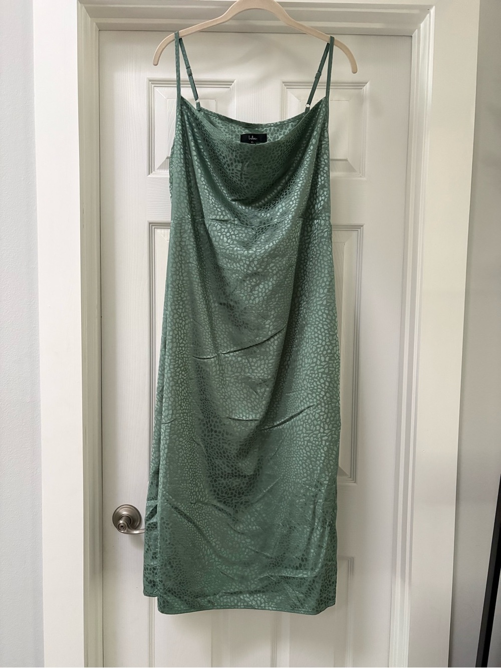 Lulu's Moss Green Satin Cowl Slip Midi Dress